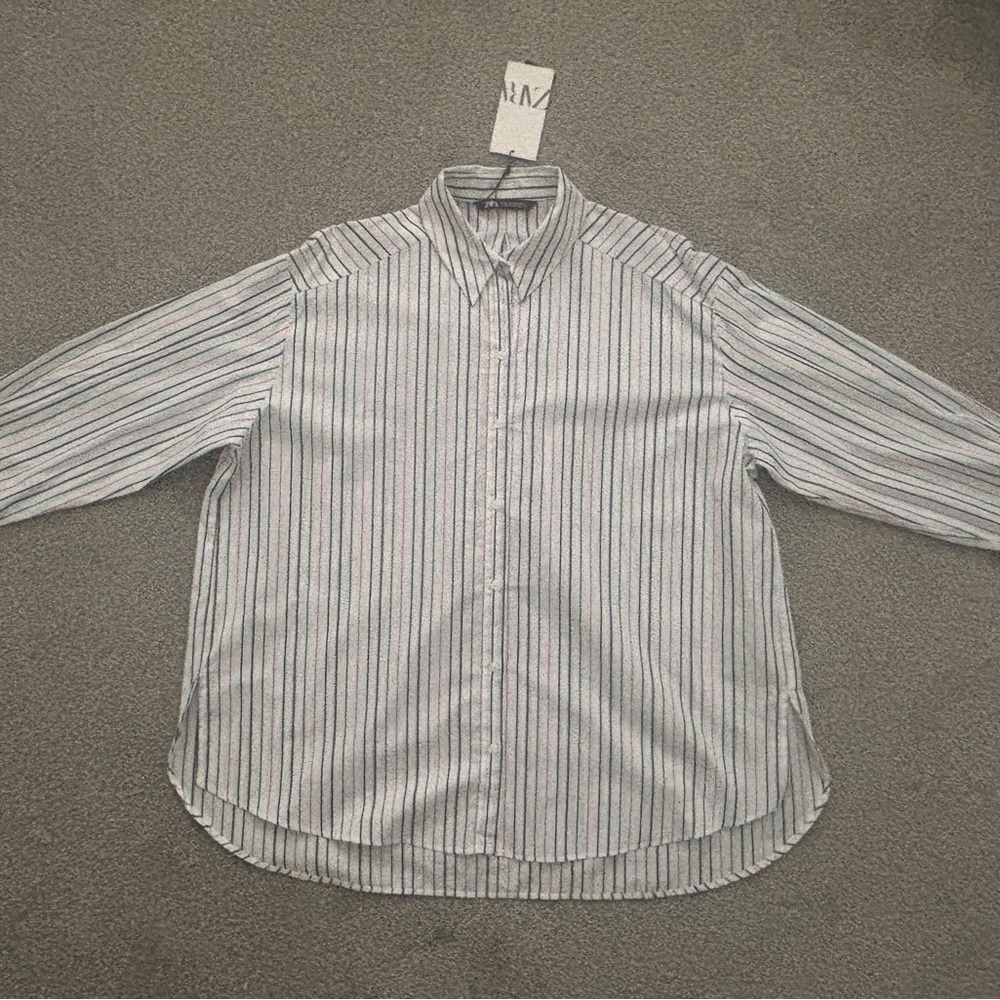 Zara Casual Striped Shirt - Blue, White, pink and Green
